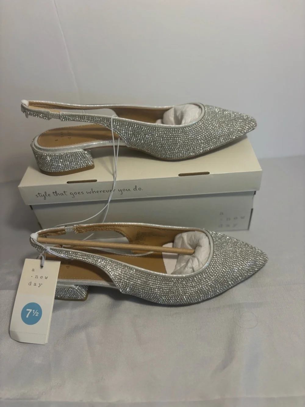 a new day Silver Rhinestone Slingback Flats